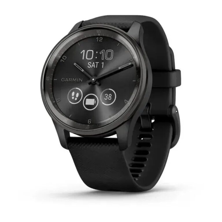 Garmin vívomove® Trend 40,4mm Fitness y bienestar Reloj inteligente — Bisel de acero inoxidable de color negro con caja y correa de silicona negra