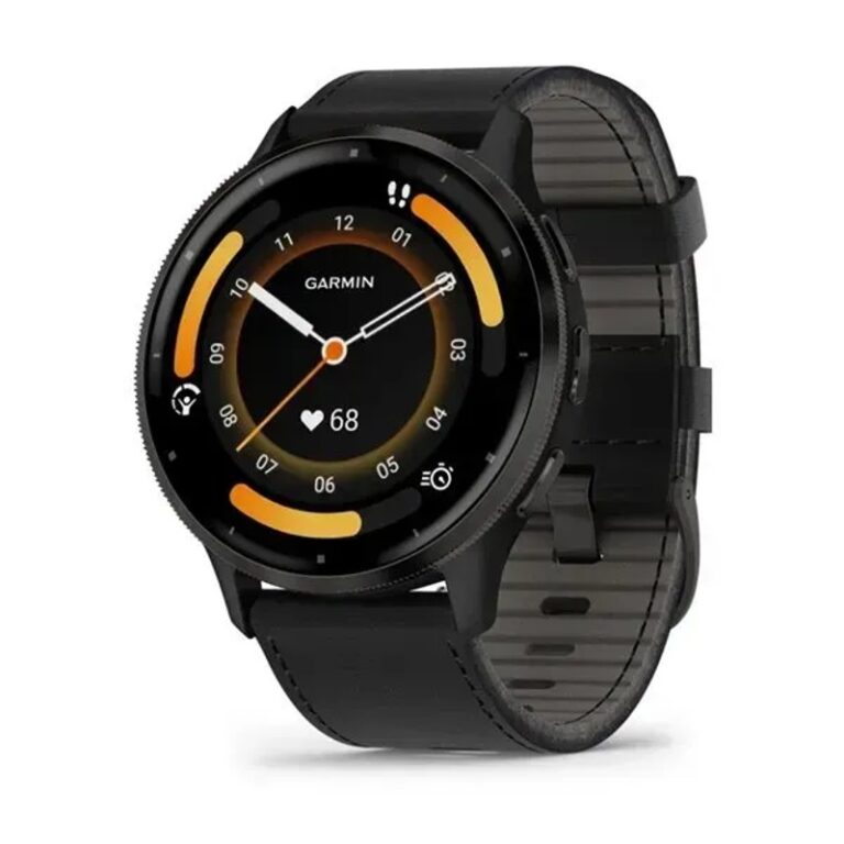 Garmin Venu® 3 45mm Fitness y bienestar Reloj inteligente — Bisel de acero inoxidable de color negro con caja y correa de cuero en negro