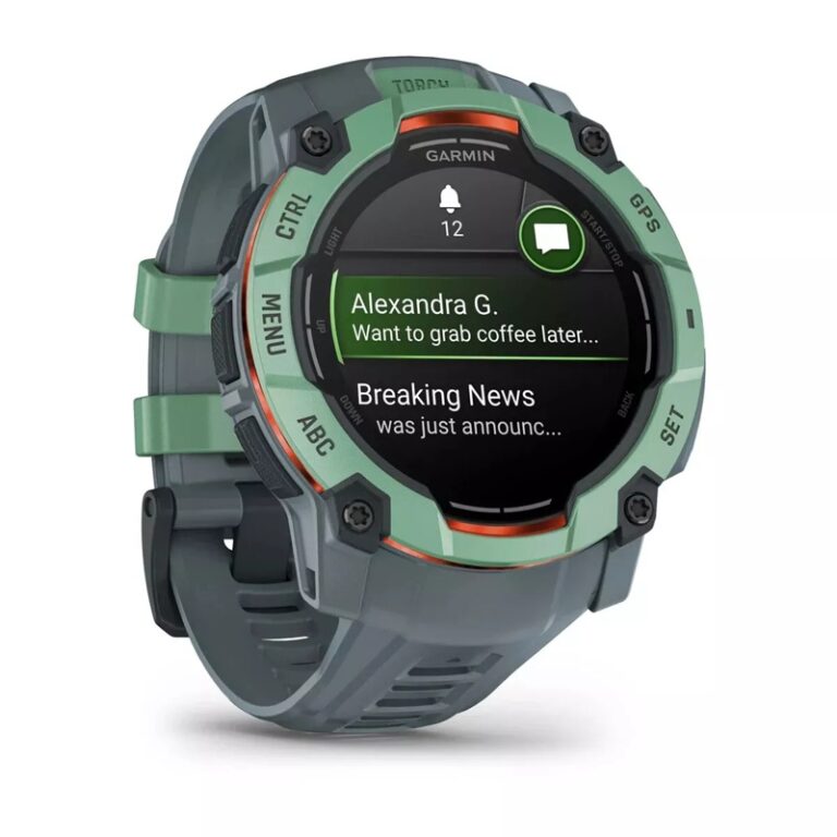 Garmin Instinct® 3 45mm/50mm Pantalla AMOLED GPS Relojes inteligentes de aventura — 50 MM / Verde con correa gris