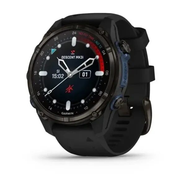 Garmin Descent™ Mk3i 43mm GPS Buceo e inmersión Reloj inteligente — Titanio con revestimiento de DLC gris carbón con correa de silicona negra