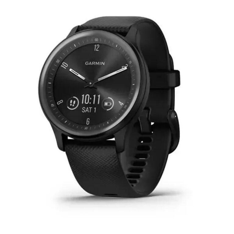 Garmin vívomove® Sport 40mm Fitness y bienestar Reloj inteligente — Caja y correa de silicona de color negro con detalles en color pizarra