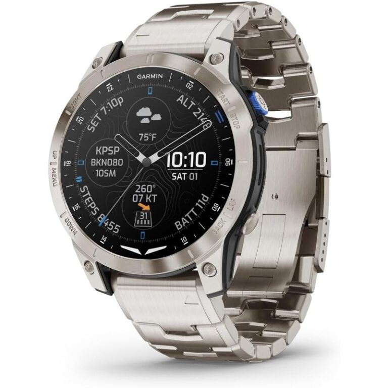 Garmin D2 Mach 1 47mm GPS Aviación Reloj inteligente portátil — Reloj inteligente Aviator con pulsera de titanio ventilada