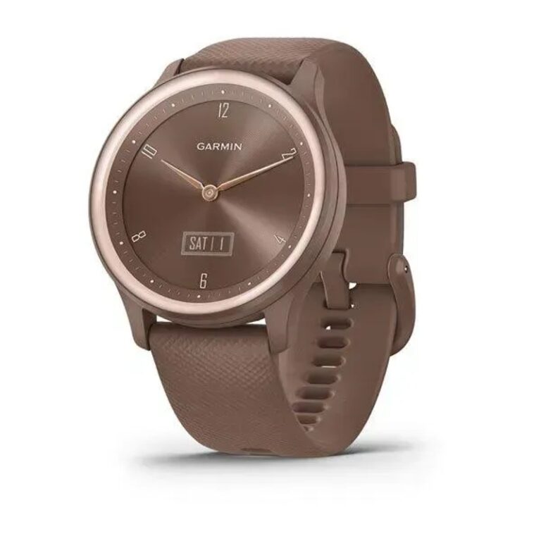 Garmin vívomove® Sport 40mm Fitness y bienestar Reloj inteligente — Carcasa y correa de silicona de color cacao con detalles en oro melocotón