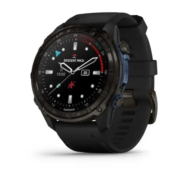 Garmin Descent™ Mk3i 51mm GPS Buceo e inmersión Reloj inteligente — Titanio con revestimiento de DLC gris carbón con correa de silicona negra